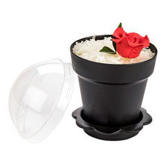 6 oz Black Plastic Mini Flower Pot Cup - with Lid - 3