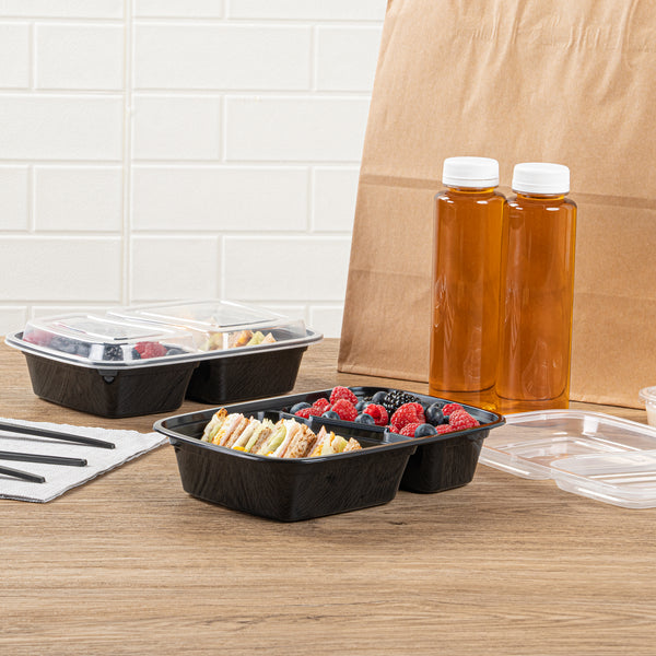 Asporto 32 oz Black Plastic Compartment Food Container with