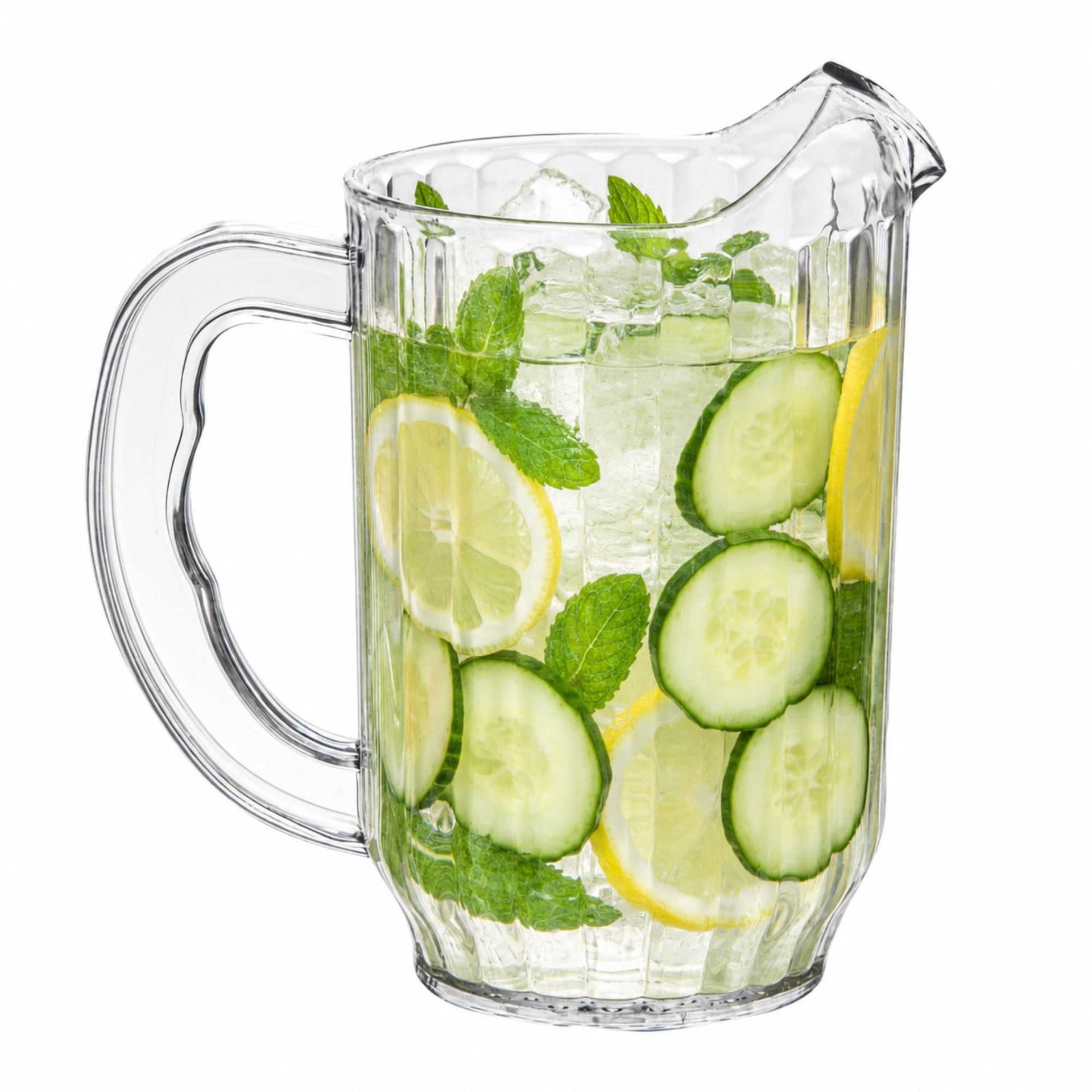 Chef 101 32 oz Clear Plastic Water Pitcher - 4 1/4" x 4 1/4" x 6 3/4" - 1 count box