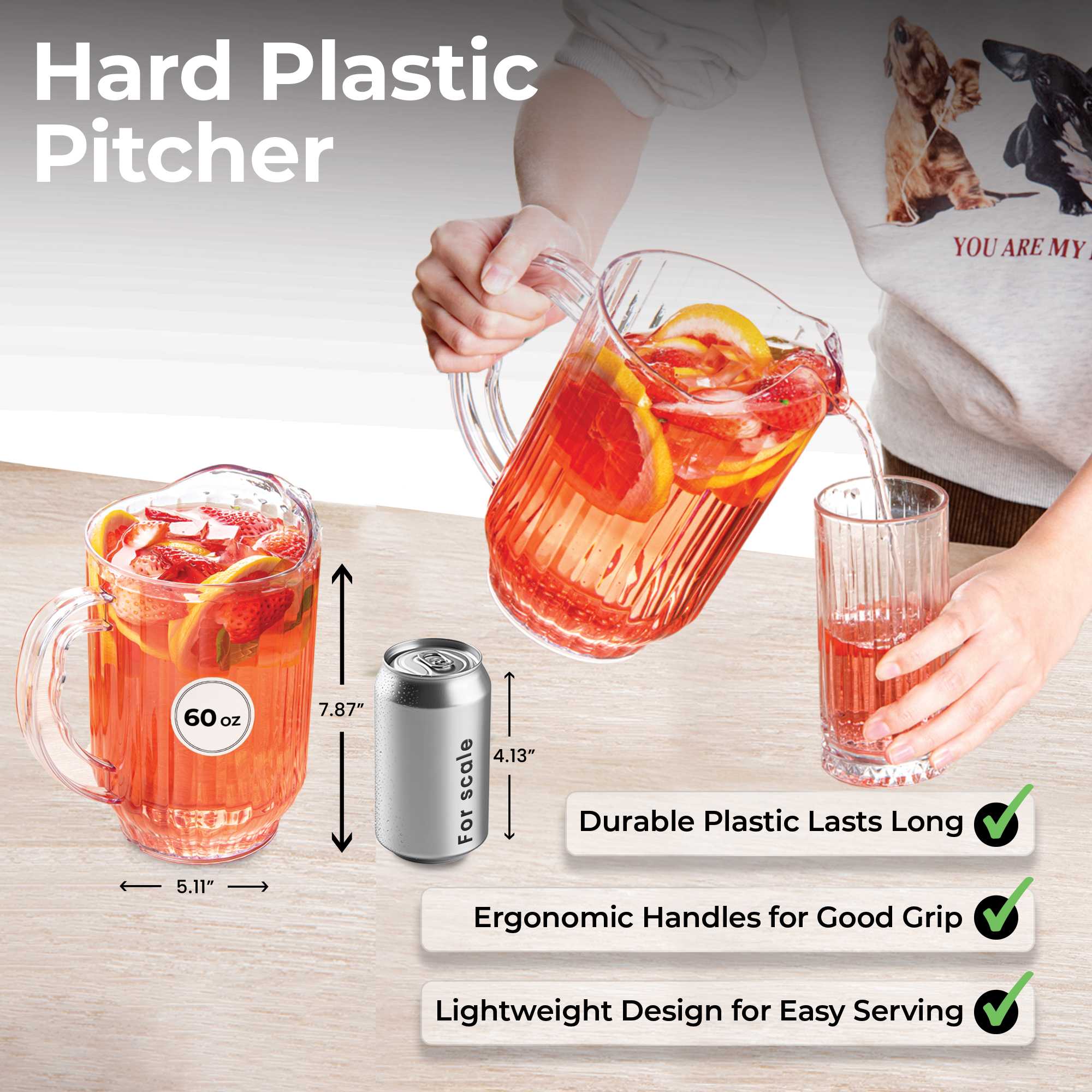 Chef 101 60 oz Clear Plastic Water Pitcher - 5" x 5" x 7 3/4" - 24 count box