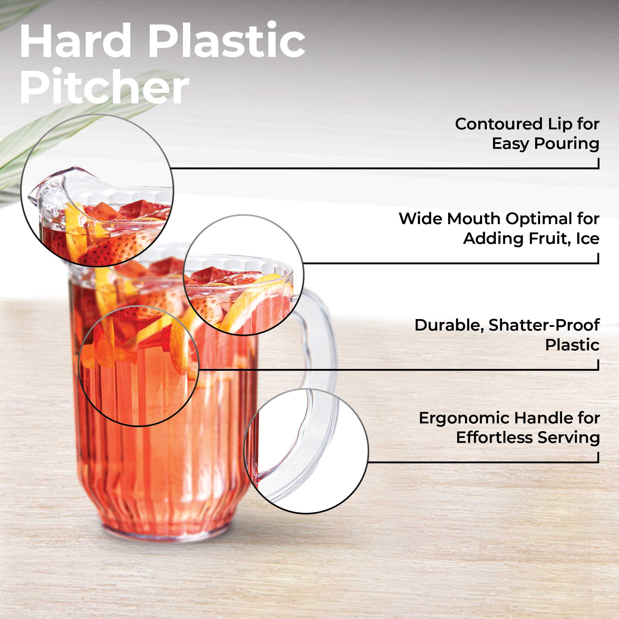 Chef 101 60 oz Clear Plastic Water Pitcher - 5" x 5" x 7 3/4" - 24 count box