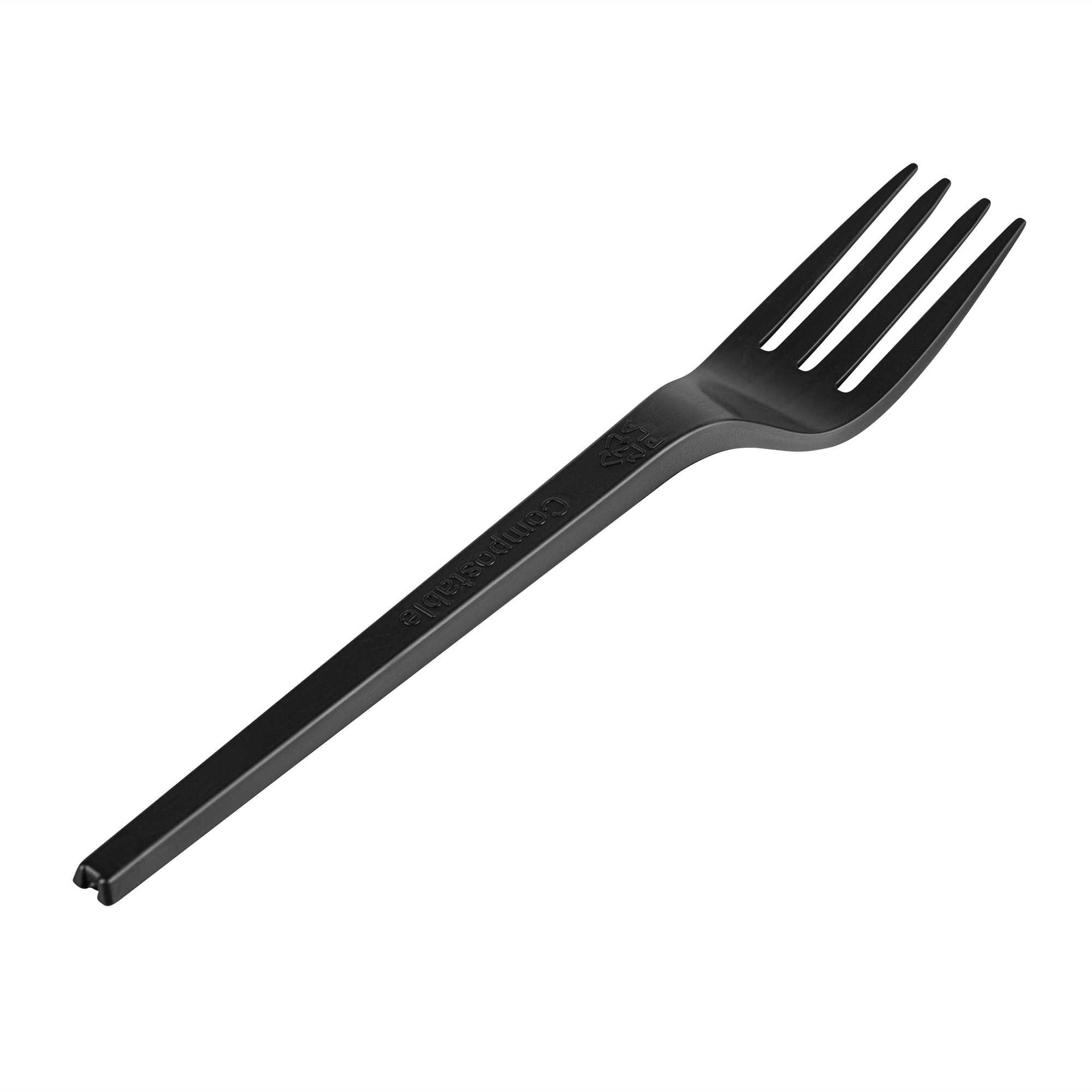 Basic Nature Black CPLA Plastic Fork - Heat-Resistant, Compostable - 6 1/2" x 1" x 1/2" - 250 count box