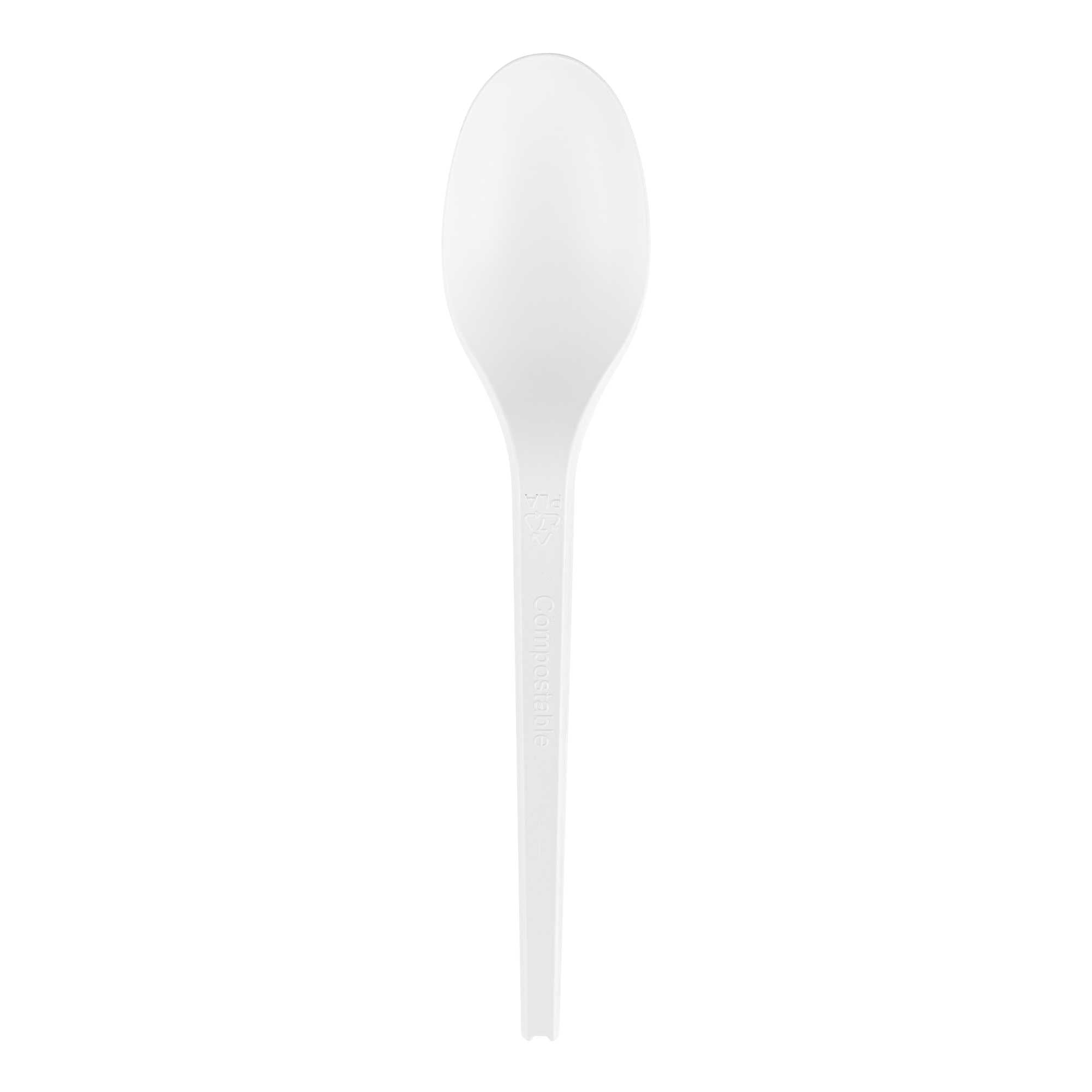 Basic Nature White CPLA Plastic Spoon - Heat-Resistant, Compostable - 6 1/2" x 1 1/4" x 1/2" - 2000 count box