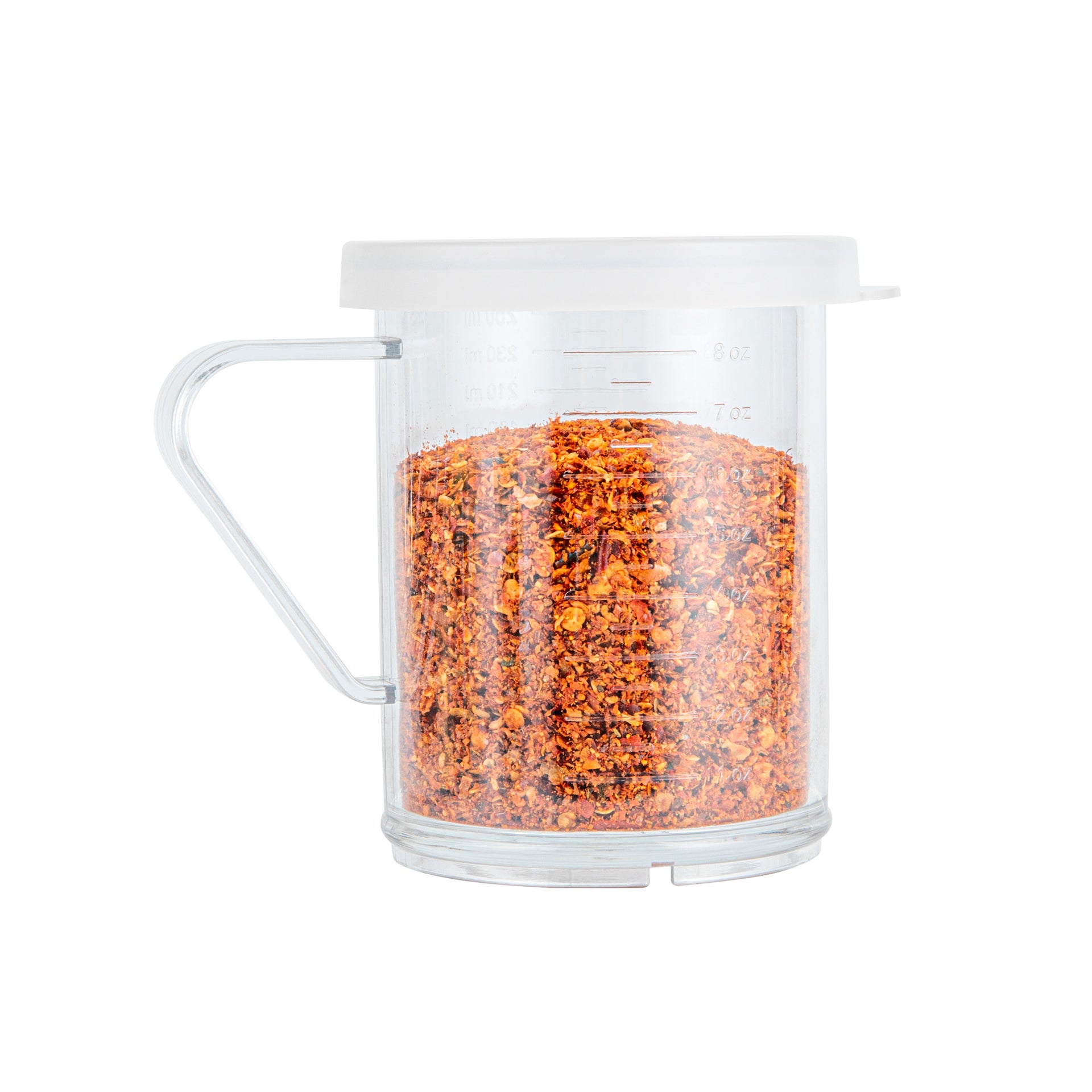 Chef 101 10 oz Clear Polycarbonate Dredge Spice Shaker - with White Extra Coarse Lid - 4 3/4" x 3 1/4" x 4" - 1 count box