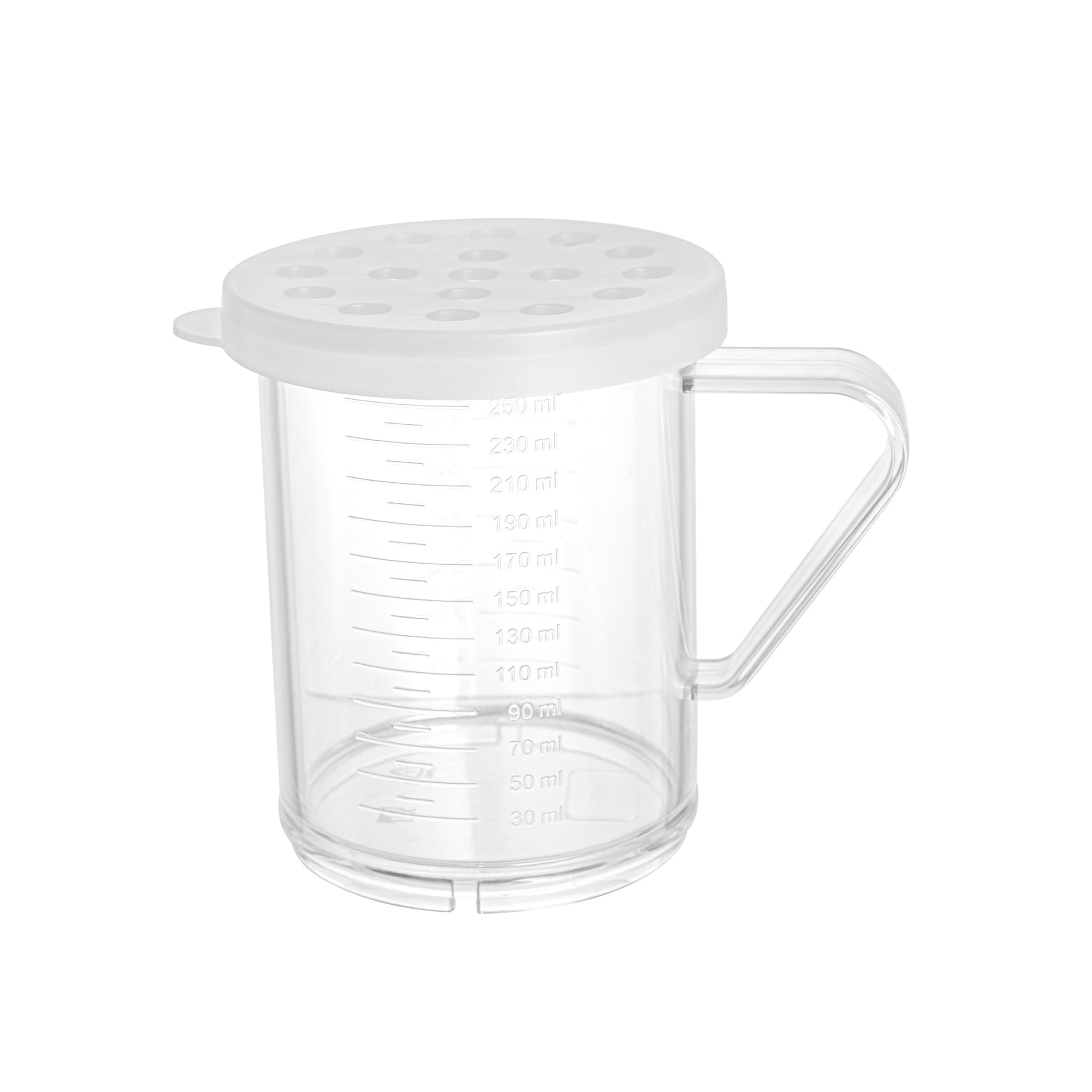 Chef 101 10 oz Clear Polycarbonate Dredge Spice Shaker - with White Extra Coarse Lid - 4 3/4" x 3 1/4" x 4" - 1 count box