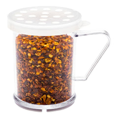 RW Base 10 oz Clear Polycarbonate Dredge Spice Shaker - with White Extra Coarse Lid - 4 3/4
