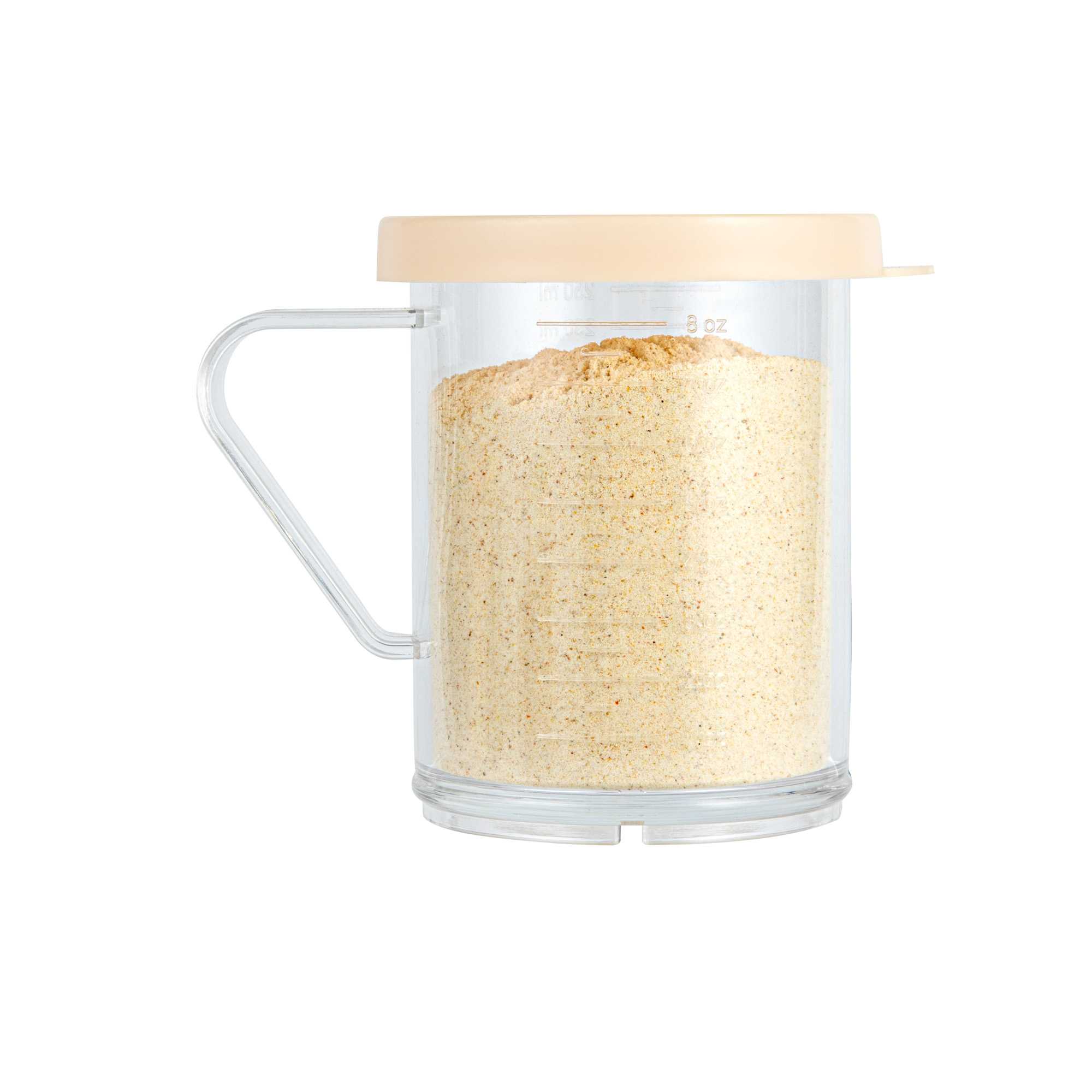 Chef 101 10 oz Clear Polycarbonate Dredge Spice Shaker - with Beige Fine Lid - 4 3/4" x 3 1/4" x 4" - 72 count box