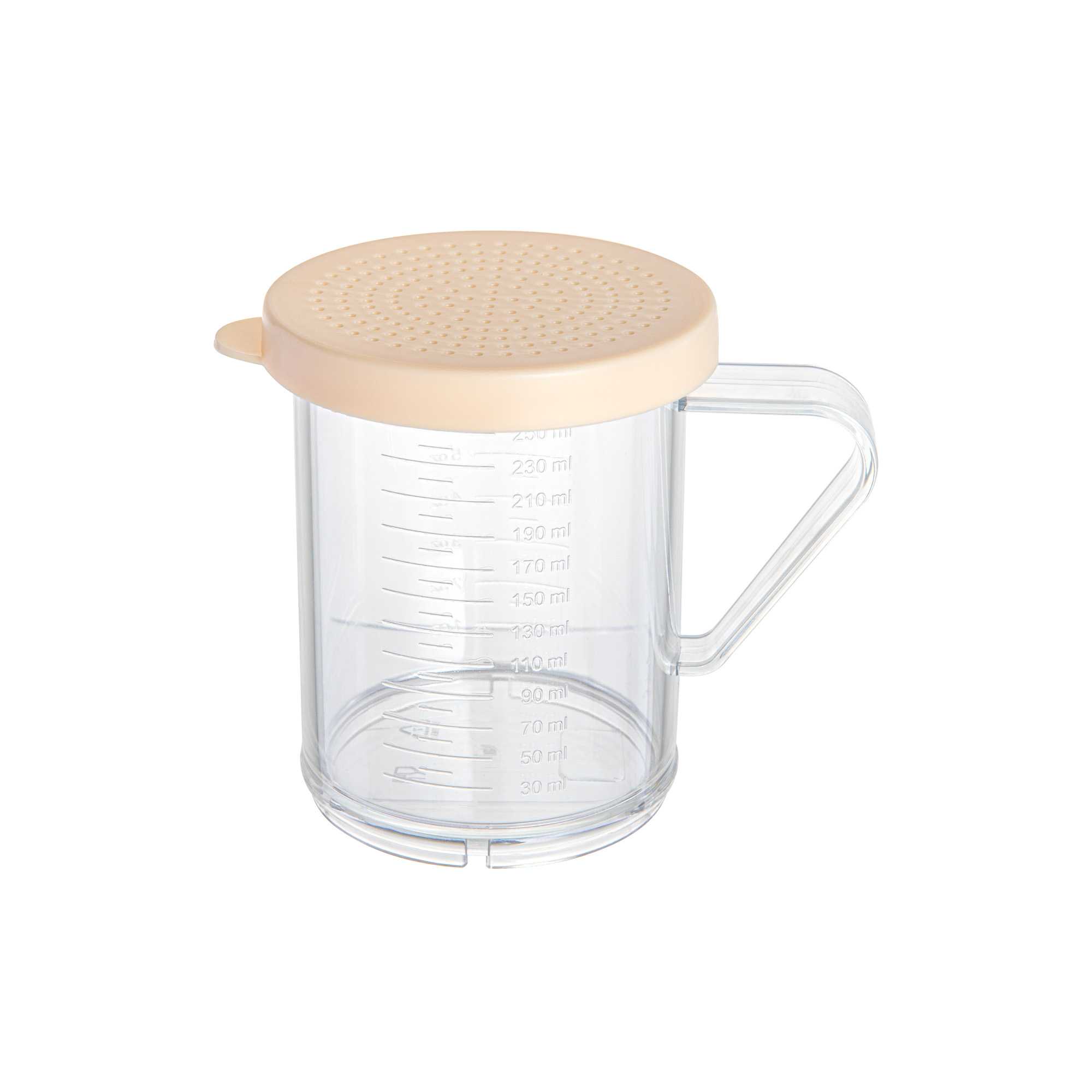 Chef 101 10 oz Clear Polycarbonate Dredge Spice Shaker - with Beige Fine Lid - 4 3/4" x 3 1/4" x 4" - 72 count box