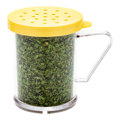 RW Base 10 oz Clear Polycarbonate Dredge Spice Shaker - with Yellow Coarse Lid - 4 3/4