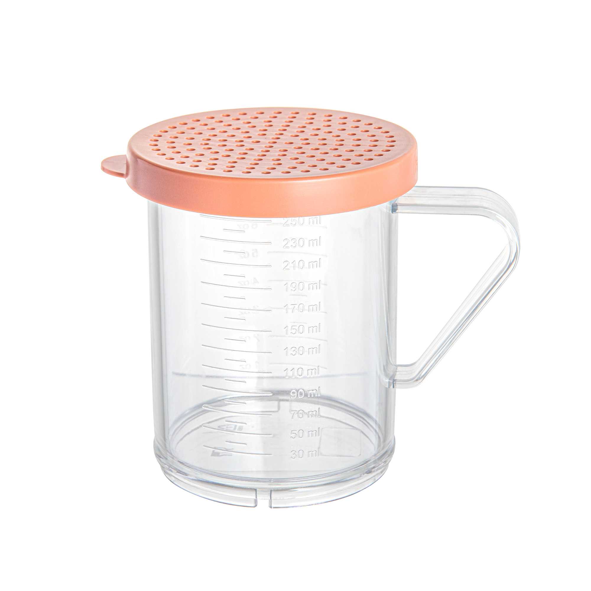 Chef 101 10 oz Clear Polycarbonate Dredge Spice Shaker - with Rose Medium Lid - 4 3/4" x 3 1/4" x 4" - 72 count box