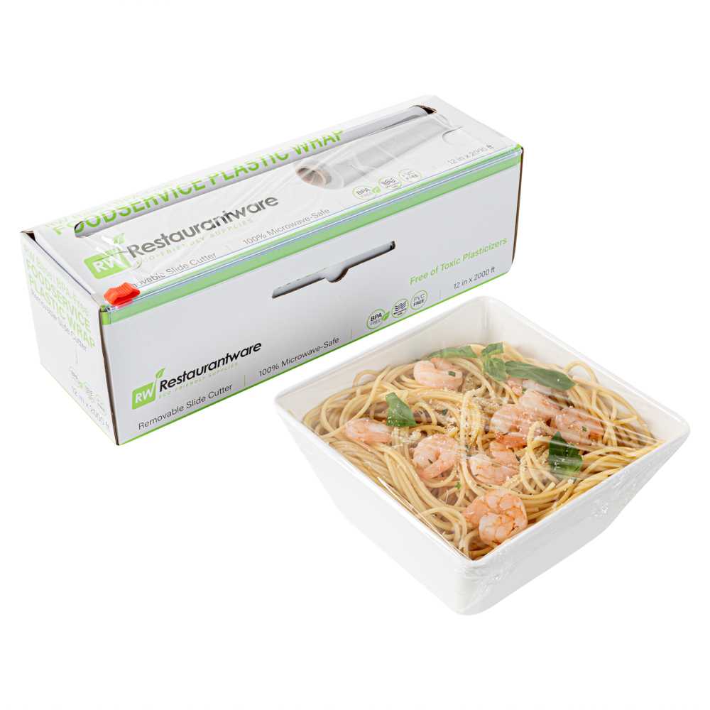 Chef 101 Clear Plastic Foodservice Food Wrap - BPA-Free, Microwave-Safe - 12" x 2000' - 4 count box