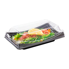 Roku Black Plastic Short Take Out Sushi Container - with Clear Lid - 7 1/2