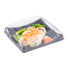 Roku Square Black Plastic Take Out Sushi Container - with Clear Lid - 7 1/4