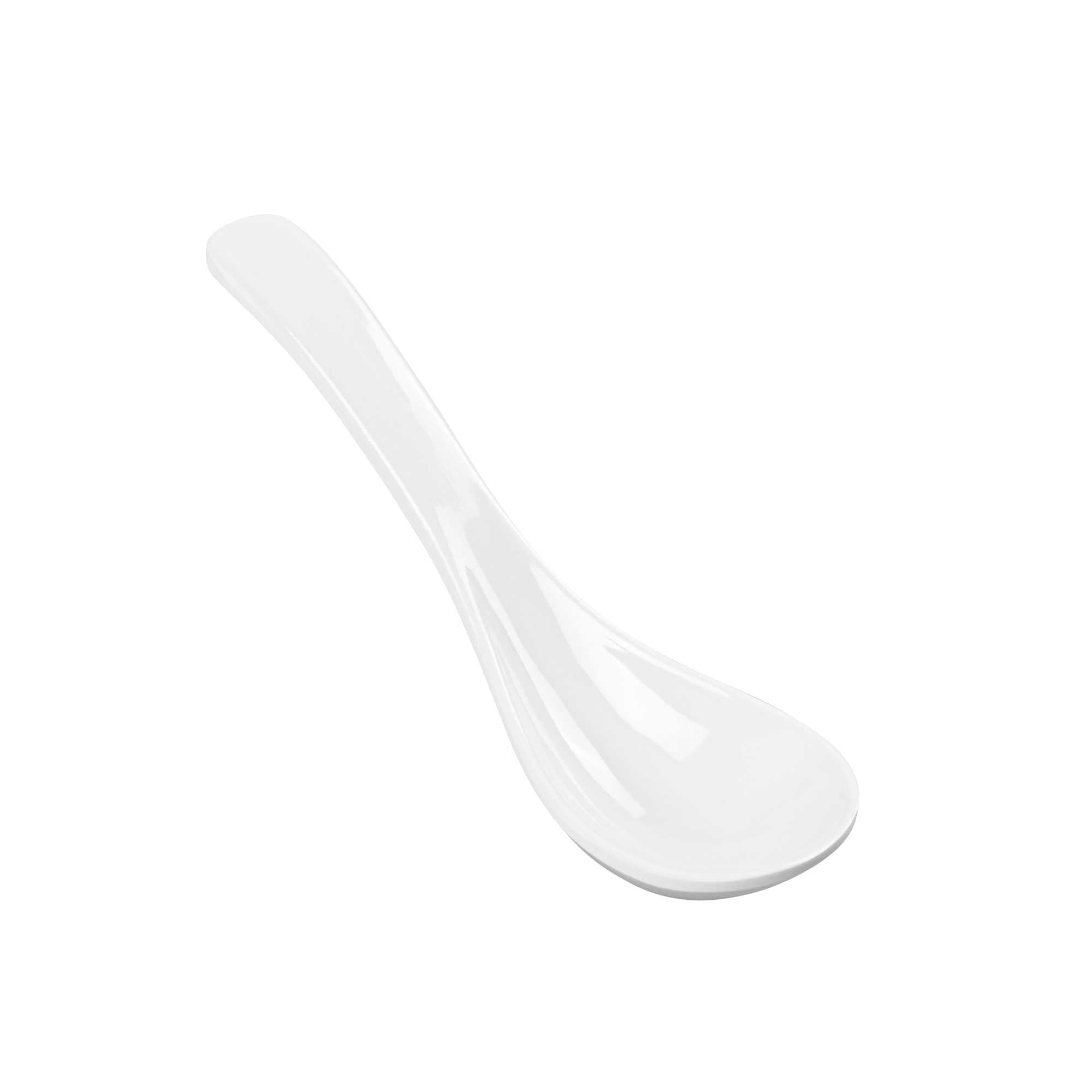 Voga 1 oz White Melamine Chinese Soup Spoon - Classic - 5" x 1 1/2" x 1" - 10 count box