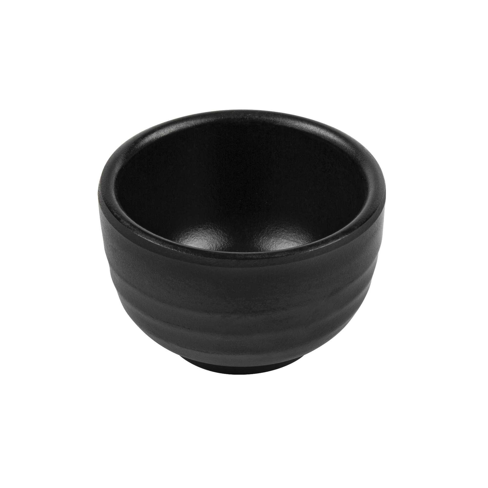 Voga 2 oz Round Black Melamine Condiment Cup - Japonais - 2 1/2" x 2 1/2" x 1 1/2" - 10 count box