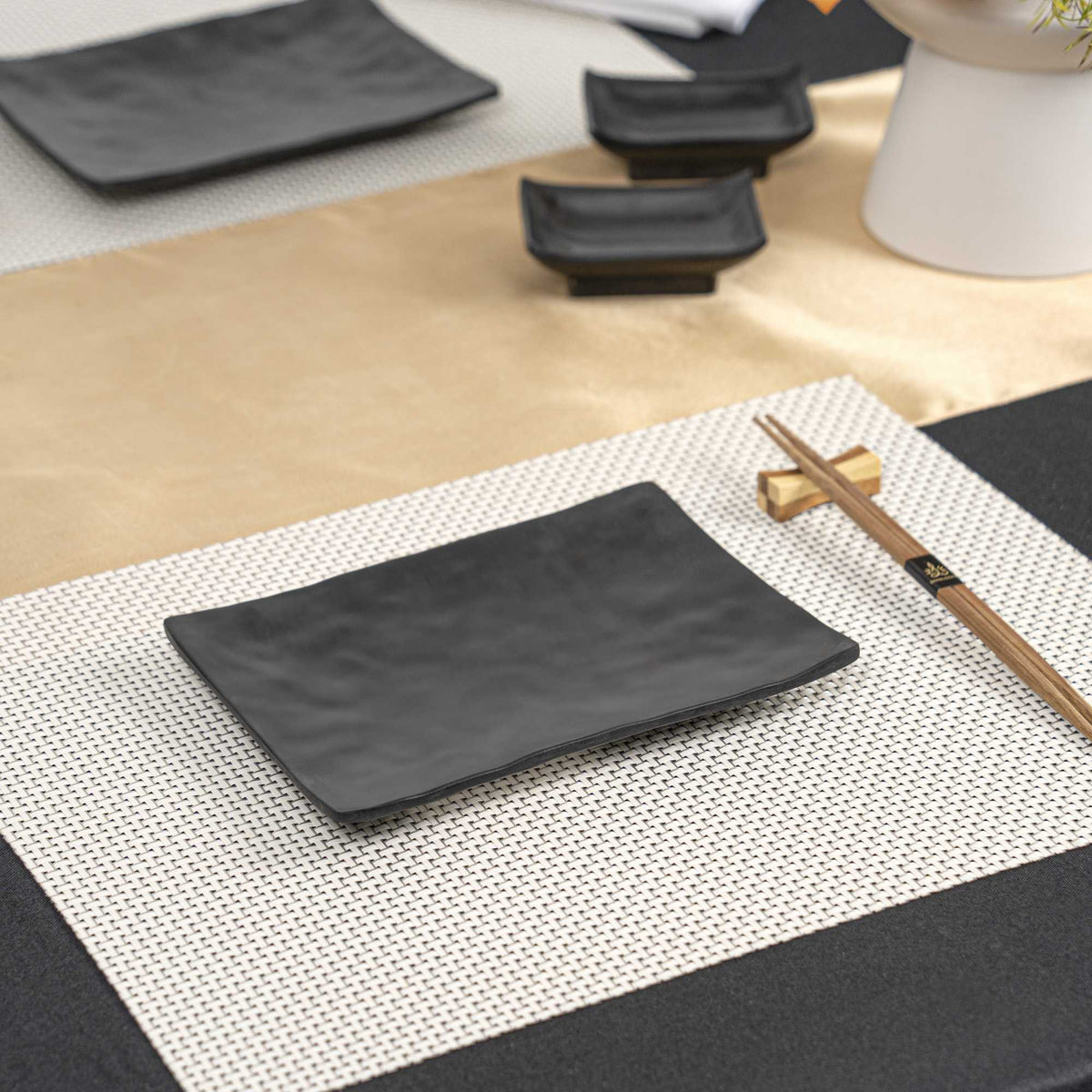 Voga Rectangle Black Melamine Small Plate - Japonais, Faux Slate - 7 3/4" x 5 1/2" - 4 count box