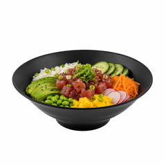 Voga 37 oz Round Black Melamine Serving Bowl - Japonais, Faux Slate - 9 3/4