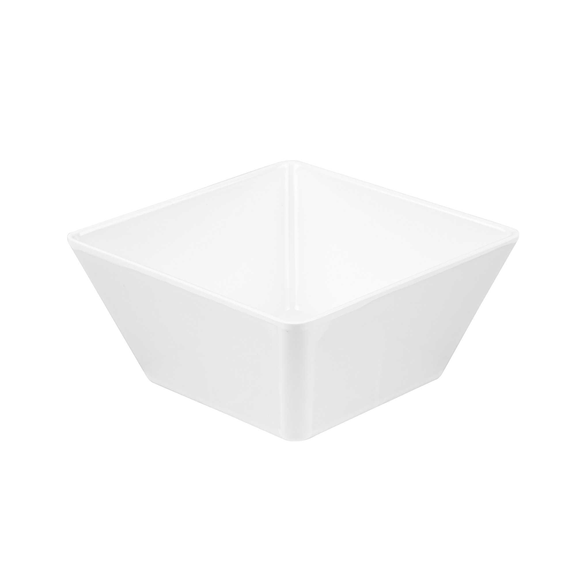 Voga 45 oz Square White Melamine Serving Bowl - Classic - 7" x 7" x 3 1/4" - 40 count box