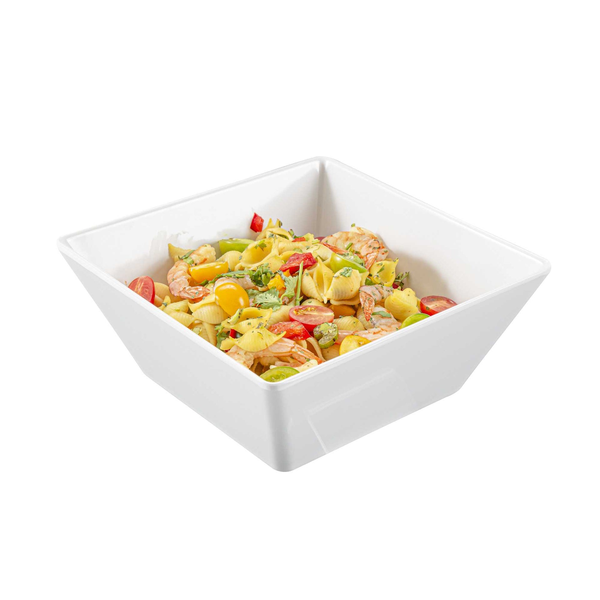 Voga 96 oz Square White Melamine Serving Bowl - Classic - 9 1/2" x 9 1/2" x 4" - 6 count box