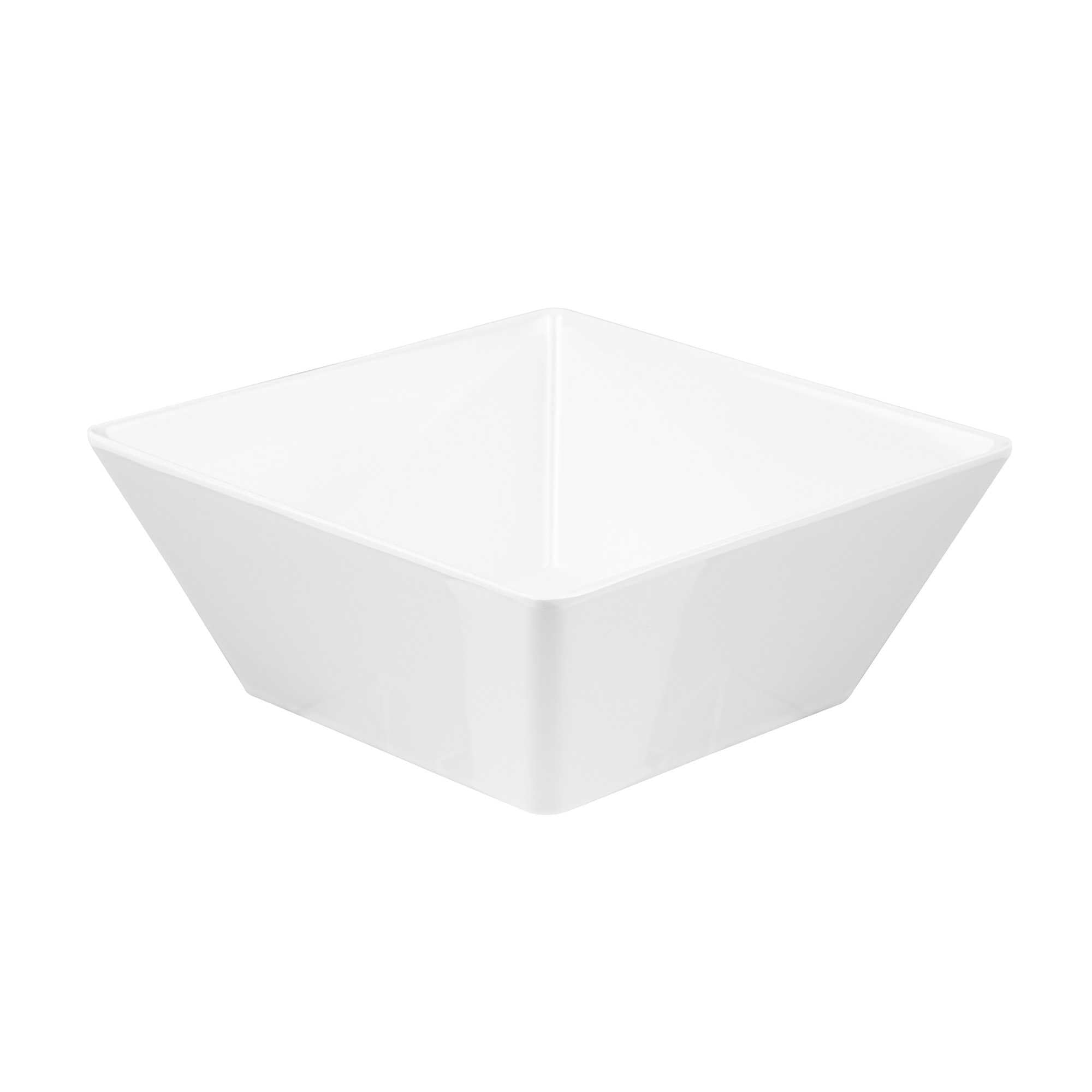 Voga 96 oz Square White Melamine Serving Bowl - Classic - 9 1/2" x 9 1/2" x 4" - 24 count box