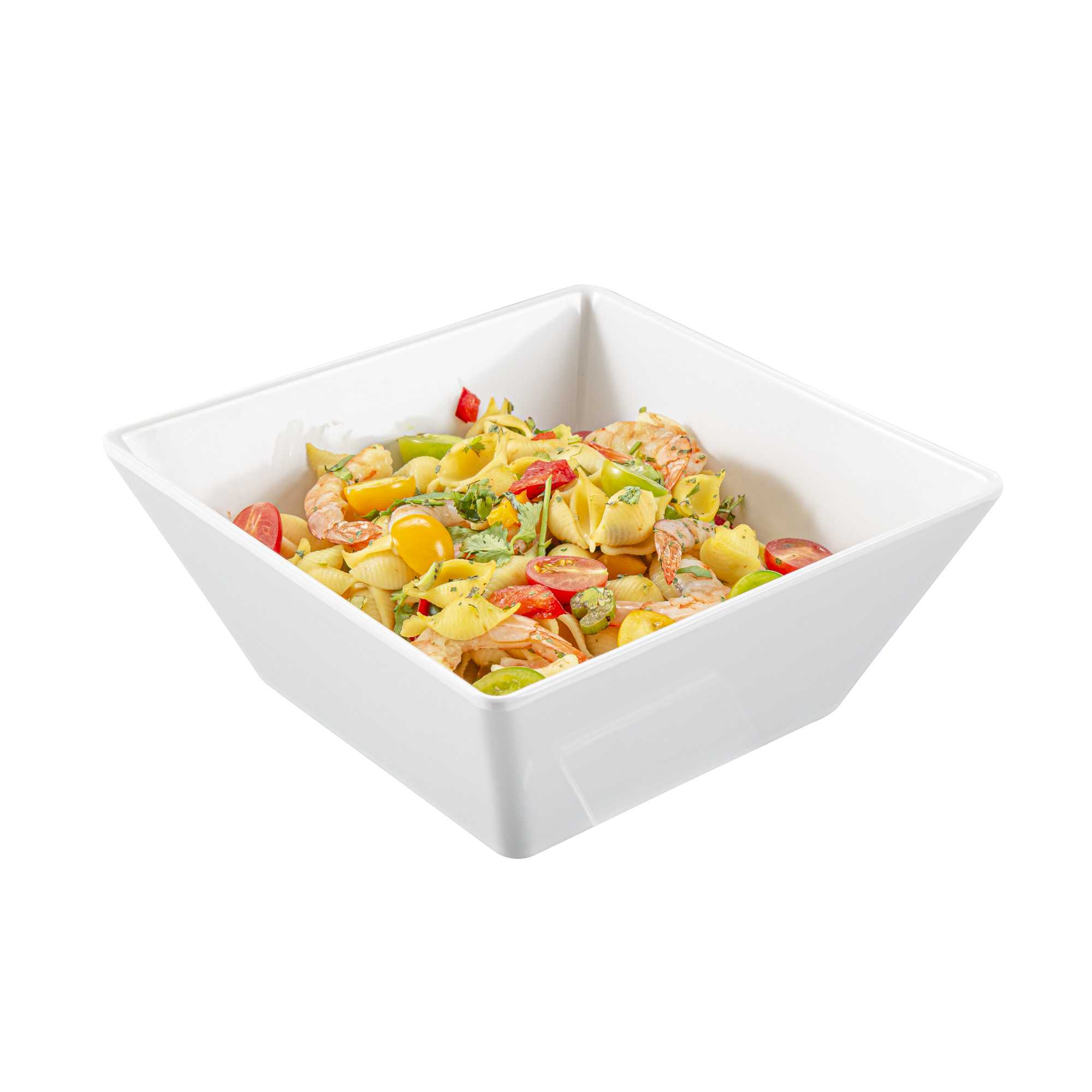 Voga 96 oz Square White Melamine Serving Bowl - Classic - 9 1/2" x 9 1/2" x 4" - 24 count box