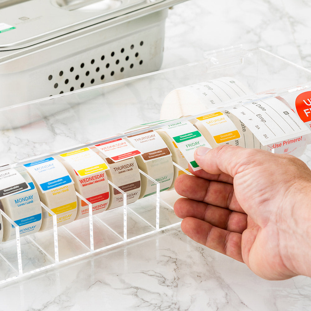 RW Smart Clear Acrylic Label Dispenser - 9 Slots, with Lid - 15" x 3 1/4" x 3 1/2" - 1 count box