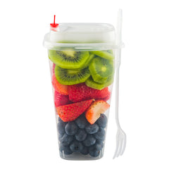 Asporto 16 oz Clear Plastic Salad To Go Cup - with Clear Lid and Fork, Red Heart Plug - 3 3/4