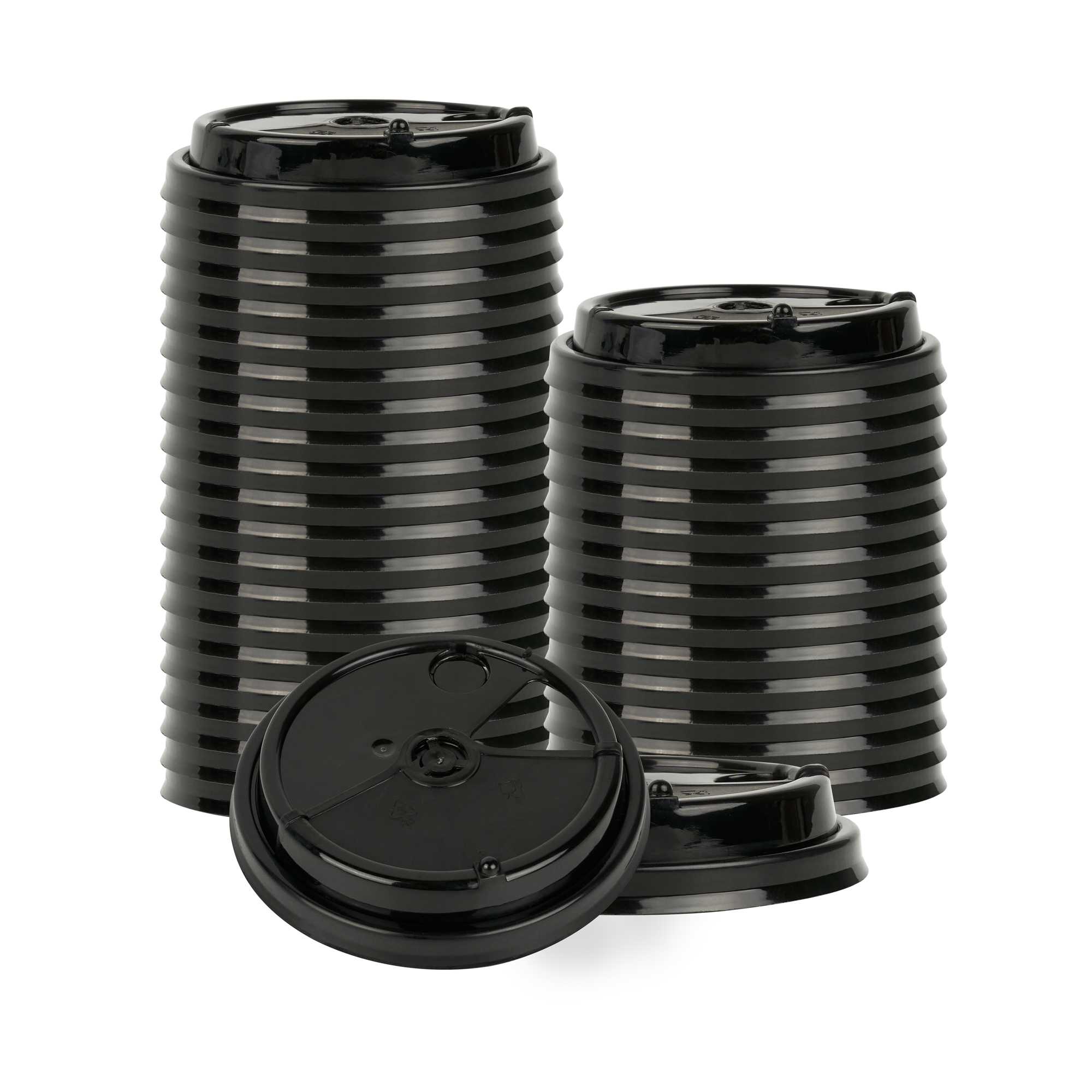 Bev Tek Black Plastic 2-in-1 Straw or Sip Coffee Cup Lid - Fits 8, 12, 16 and 20 oz - 100 count box