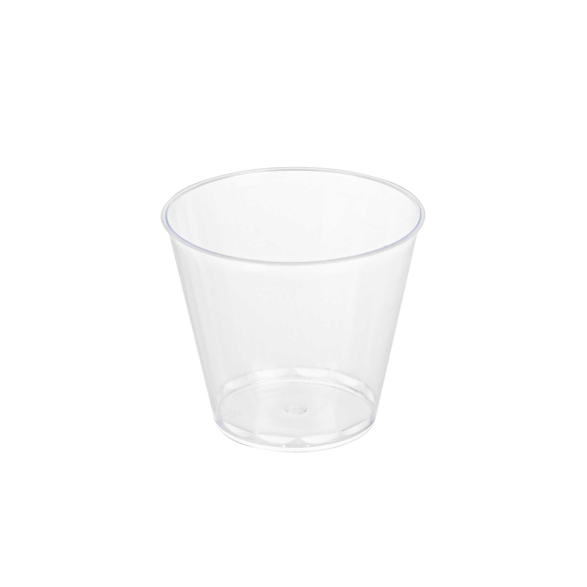 Mini Serve 4 oz Round Clear Plastic Arco Dessert Cup - 2 1/2" x 2 1/2" x 2 1/4" - 1200 count box