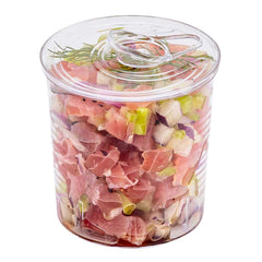 Mini Serve 4 oz Round Clear Plastic Tin Can - with Lid - 2 1/2