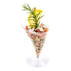 Mini Serve 3 oz Clear Plastic Nautilus Appetizer Cone - with Base - 3