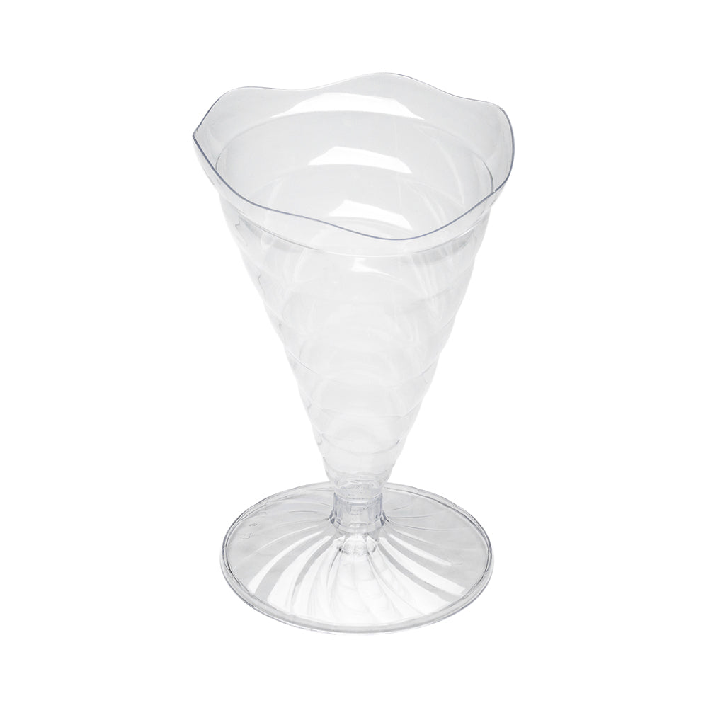 3 oz Clear Plastic Nautilus Appetizer Cone - with Base - 3" x 3" x 4 1/2" - 20 count box