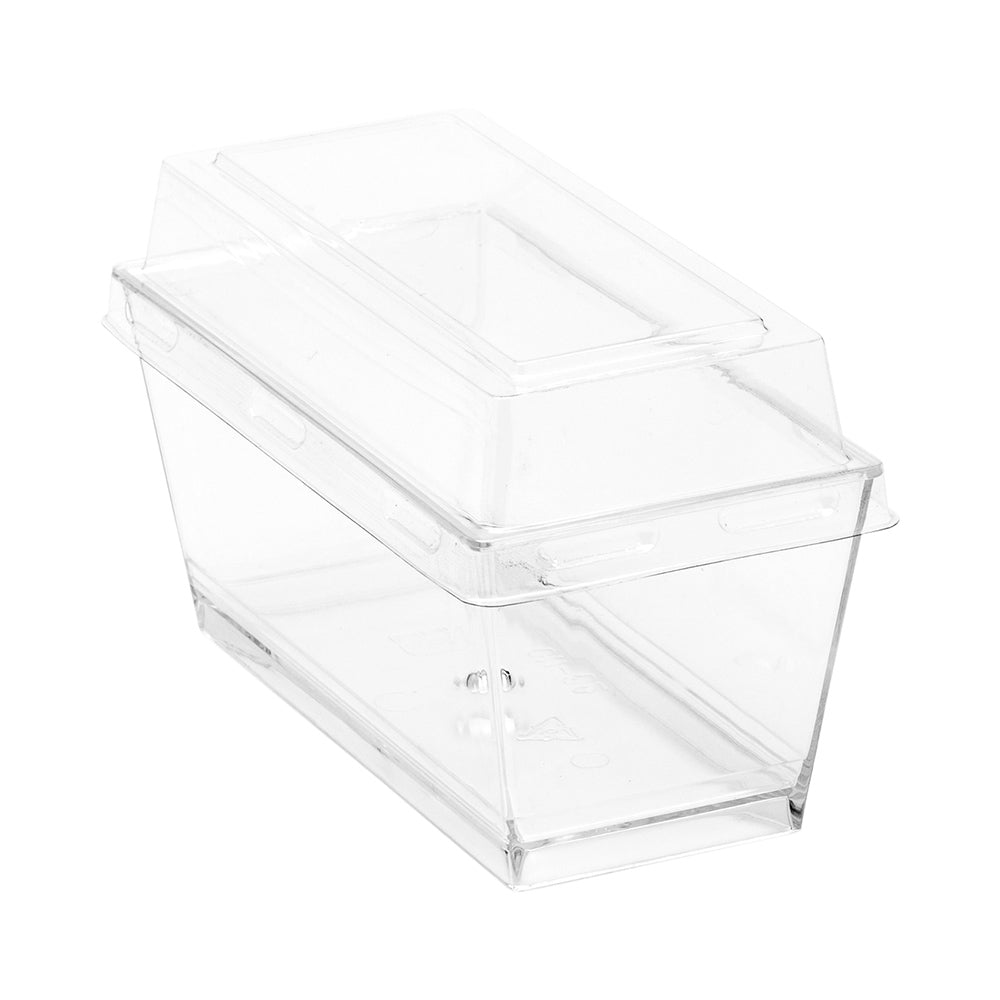 Sweet Vision 5 oz Rectangle Clear Plastic Cake / Dessert Container - with Lid - 4" x 2" x 1 3/4" - 100 count box