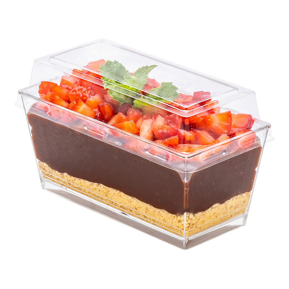Sweet Vision 5 oz Rectangle Clear Plastic Cake / Dessert Container - with Lid - 4" x 2" x 1 3/4" - 100 count box