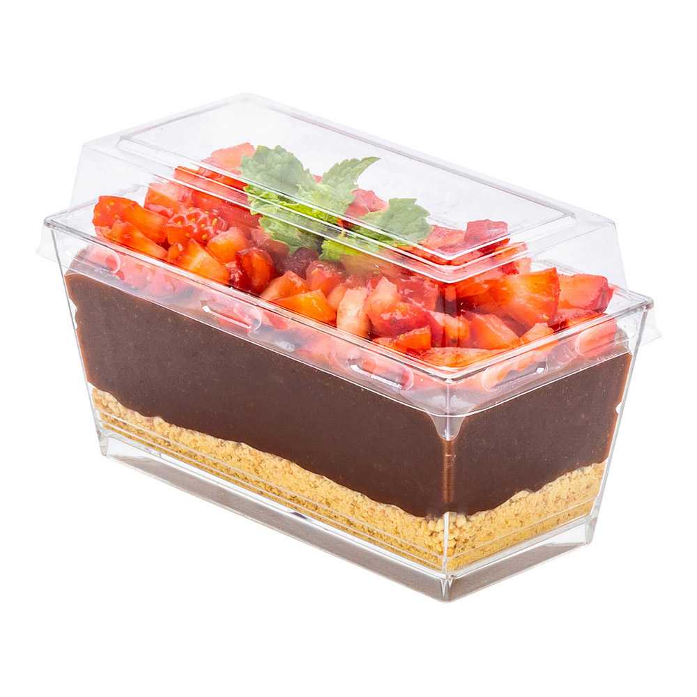 Sweet Vision 5 oz Rectangle Clear Plastic Cake / Dessert Container - with Lid - 4" x 2" x 1 3/4" - 1200 count box