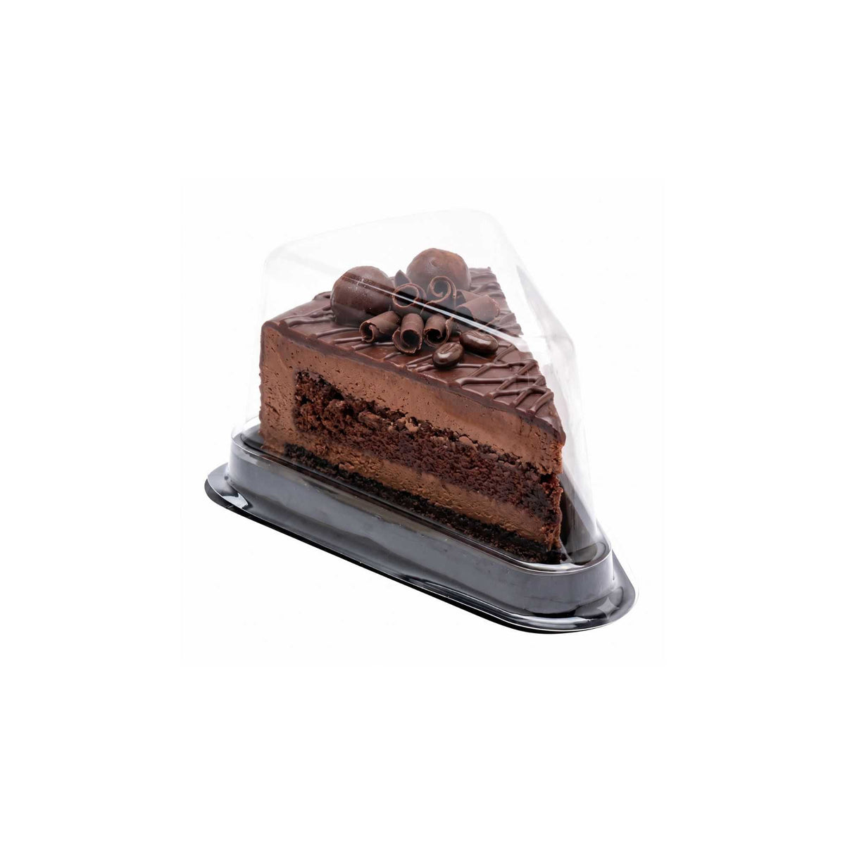 Sweet Vision Triangle Black Plastic Cake / Dessert Tray - with Clear Cover - 5 1/2" x 4" x 3" - 100 count box