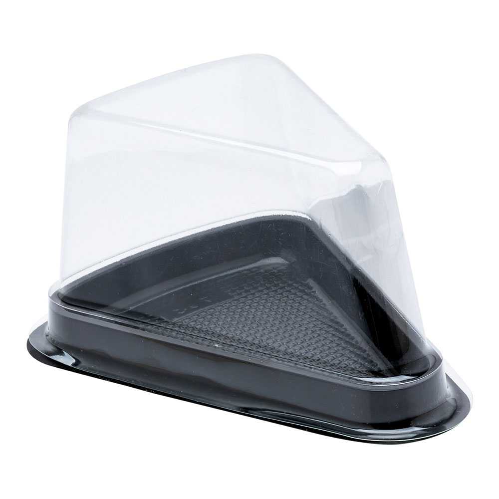 Sweet Vision Triangle Black Plastic Cake / Dessert Tray - with Clear Cover - 5 1/2" x 4" x 3" - 800 count box