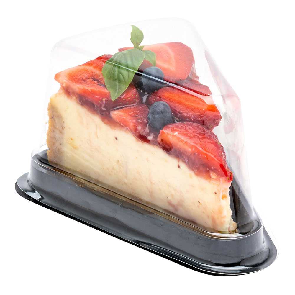 Sweet Vision Triangle Black Plastic Cake / Dessert Tray - with Clear Cover - 5 1/2" x 4" x 3" - 800 count box