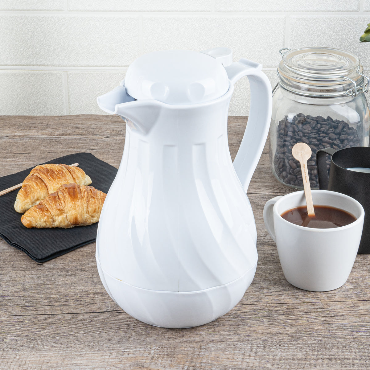 Restpresso 42 oz White Thermal Coffee Carafe / Server - 8" x 6" x 10" - 1 count box