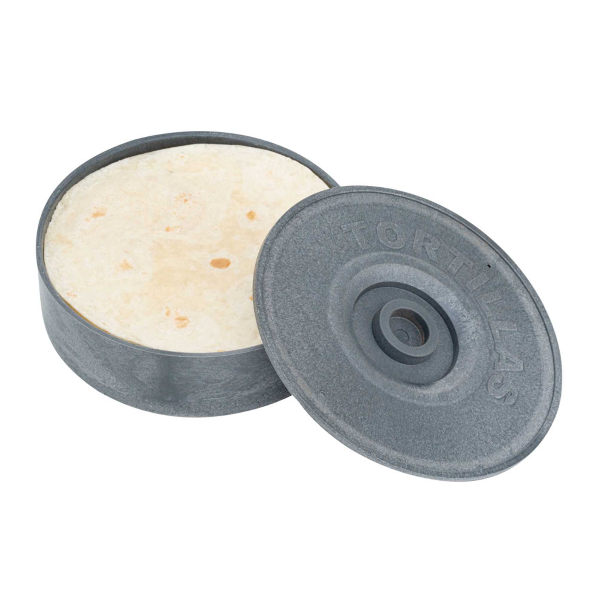 Chef 101 Round Gray Plastic Tortilla Warmer / Server - 8 1/2" x 8 1/2" x 2 1/4" - 1 count box