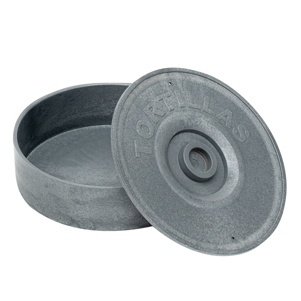 Chef 101 Round Gray Plastic Tortilla Warmer / Server - 8 1/2" x 8 1/2" x 2 1/4" - 10 count box