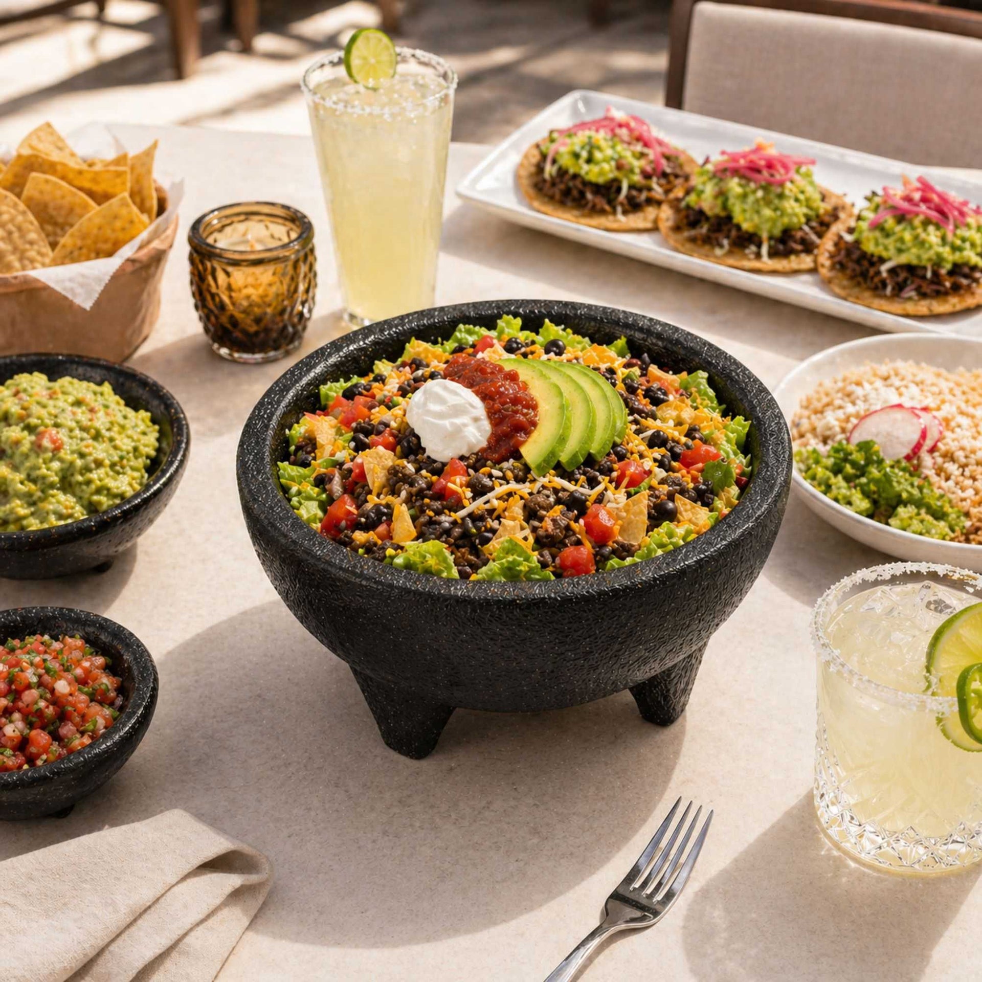 Chef 101 56 oz Black Thermal Plastic Molcajete Bowl - 8 3/4" x 8 3/4" x 4" - 1 count box
