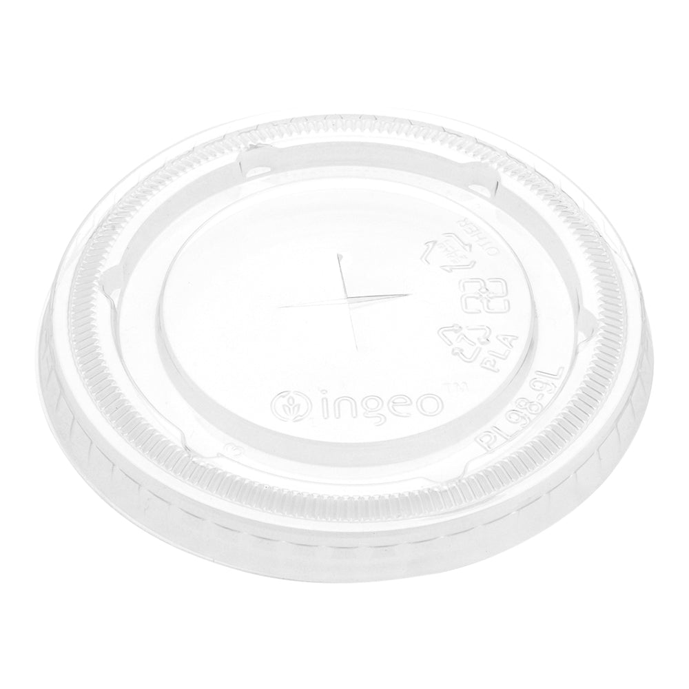 Sustain Round Clear PLA Plastic Flat Lid - For 9, 12, 16 and 20 oz Drinking Cup, Compostable - 1000 count box