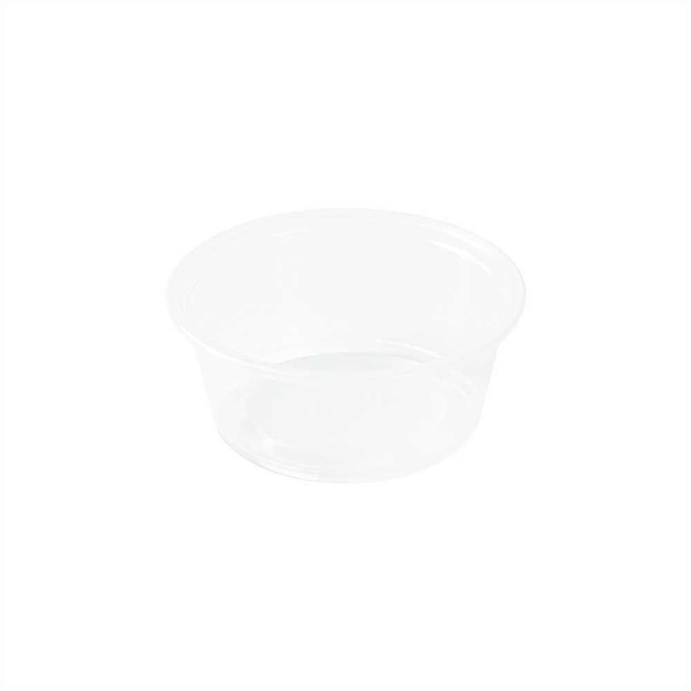 Chef 101 2 oz Round Clear Plastic Portion Cup - 2 1/2" x 2 1/2" x 1 1/4" - 100 count box