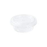 Chef 101 Round Clear Plastic Portion Cup Lid - Fits 1.5, 2, and 2.5 oz - 2 1/2" x 2 1/2" x 1/4" - 2000 count box