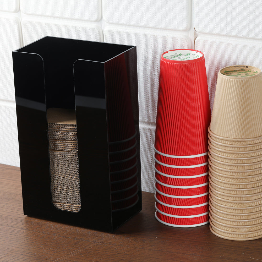 Restpresso Black Acrylic Vertical Coffee Cup Sleeve Dispenser - 6" x 3 1/2" x 10" - 1 count box