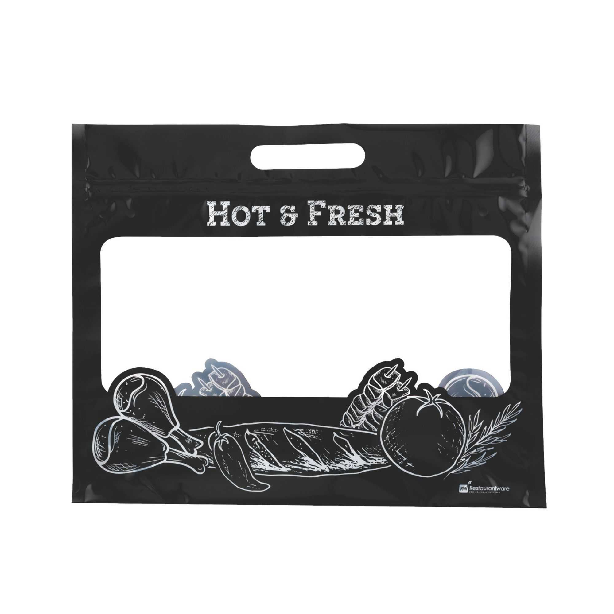 Bag Tek Black Plastic Rotisserie Chicken / Hot Food Bag - Hot & Fresh - 12 3/4" x 5 3/4" x 10 1/4" - 100 count box