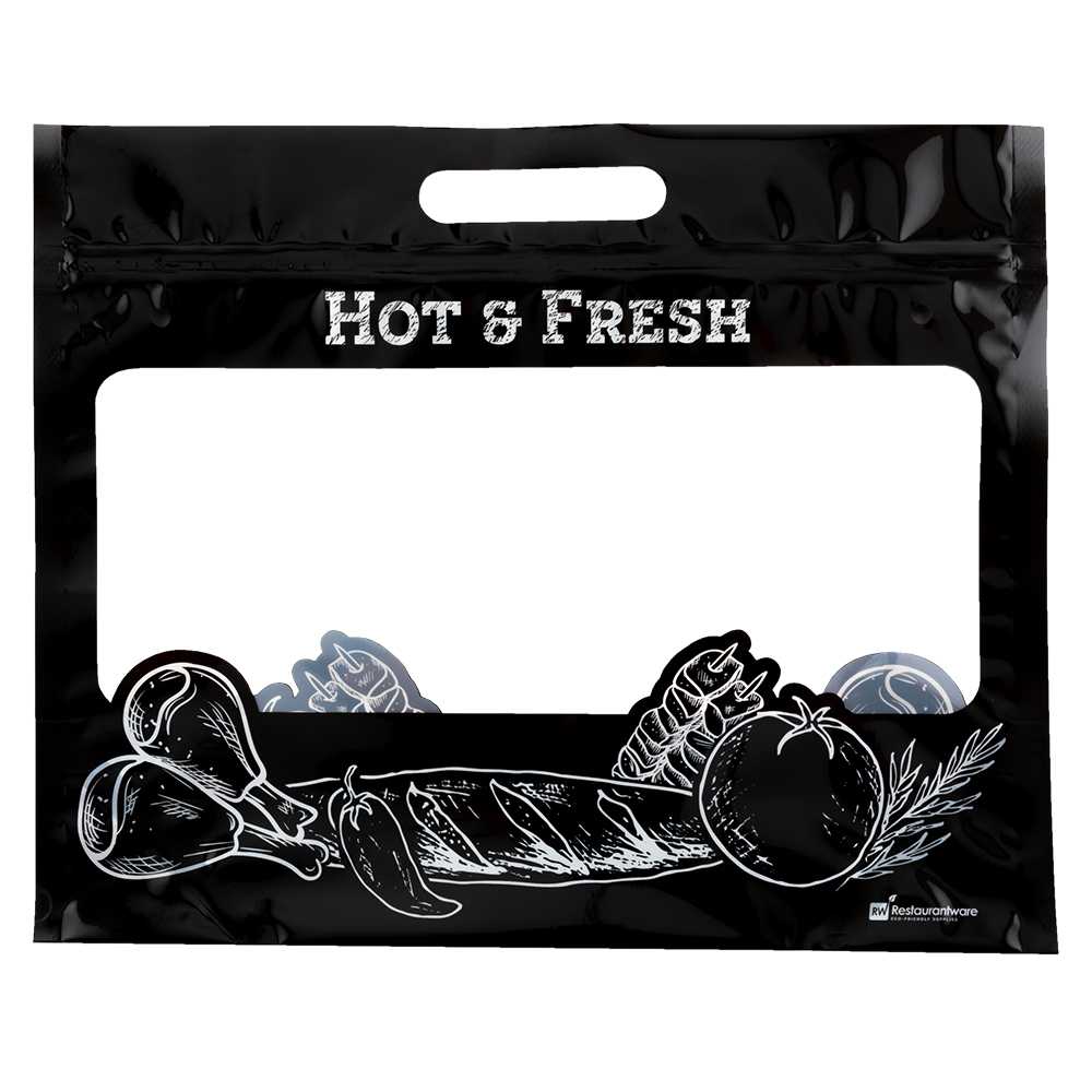 Bag Tek Black Plastic Rotisserie Chicken / Hot Food Bag - Hot & Fresh - 12 3/4" x 5 3/4" x 10 1/4" - 1000 count box