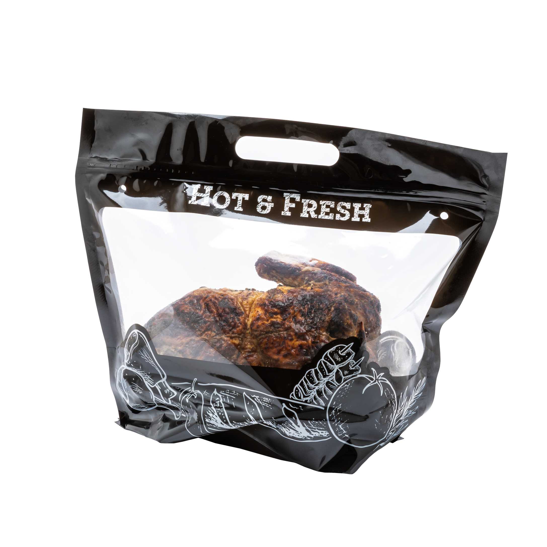 Bag Tek Black Plastic Rotisserie Chicken / Hot Food Bag - Hot & Fresh - 12 3/4" x 5 3/4" x 10 1/4" - 1000 count box