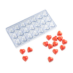 Pastry Tek Polycarbonate Solid Heart Candy / Chocolate Mold - 21-Compartment - 10 count box